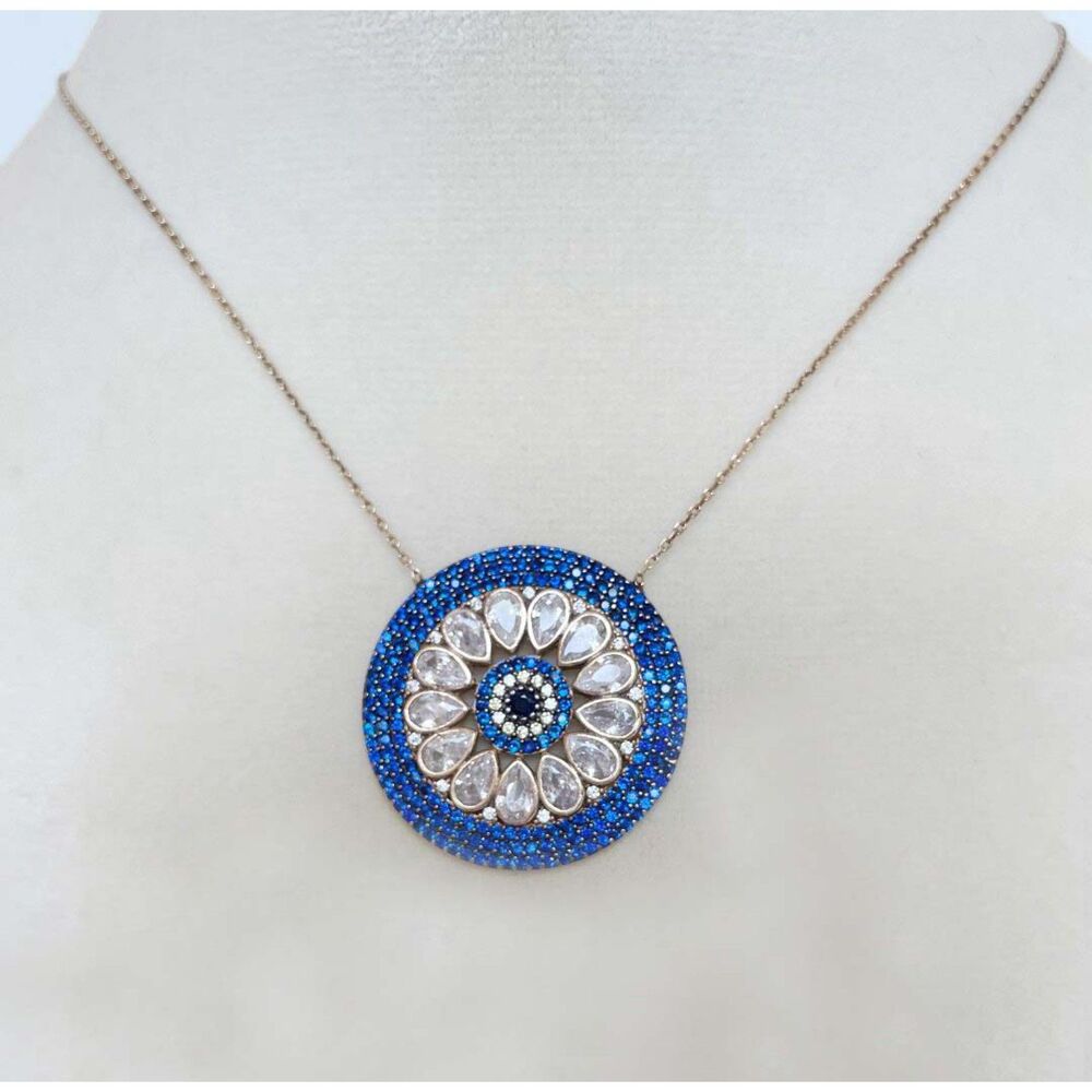 Vintage Sterling Silver 925 Vermeil Clear and Blue Crystals Pendant